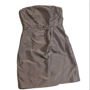 J Crew Strapless Silk Cocktail Mini Dress Pleated Tan Sz 4